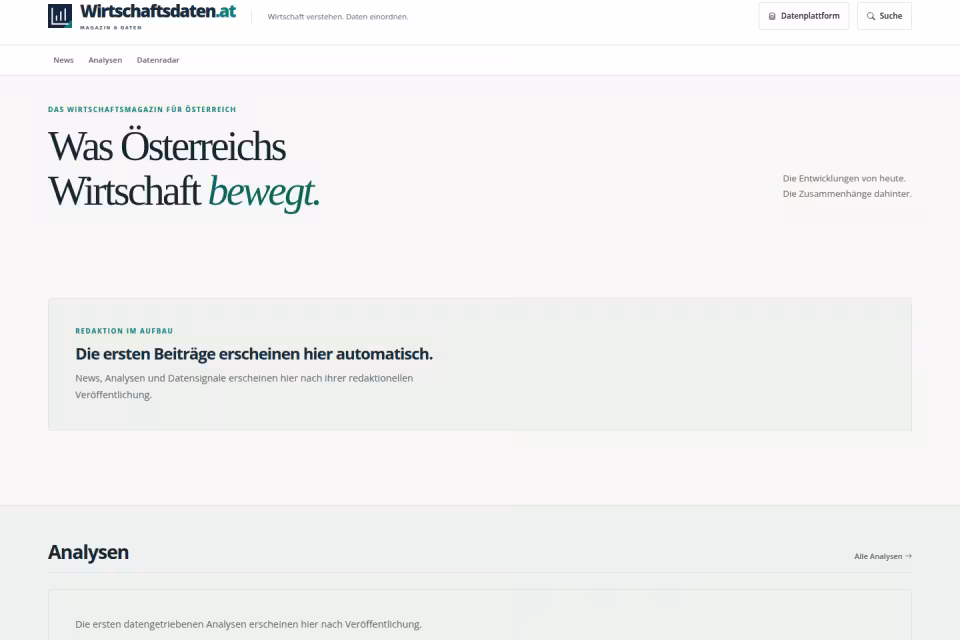 Startseite der Daten- und Medienplattform wirtschaftsdaten.at